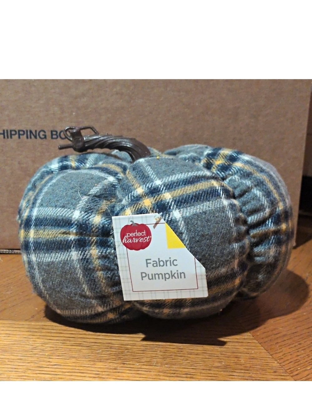 Gray Plaid Fabric Pumpkin Accent